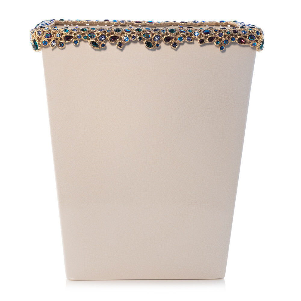 Jay Strongwater Esther Bejeweled Trash Bin - Peacock Bathroom Accessorie