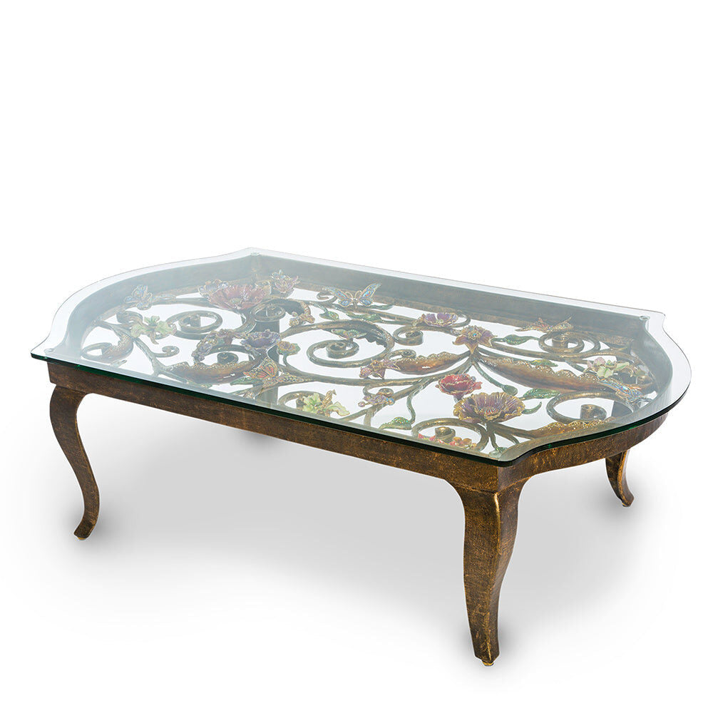 Jay Strongwater Everett Floral & Scroll Coffee Table