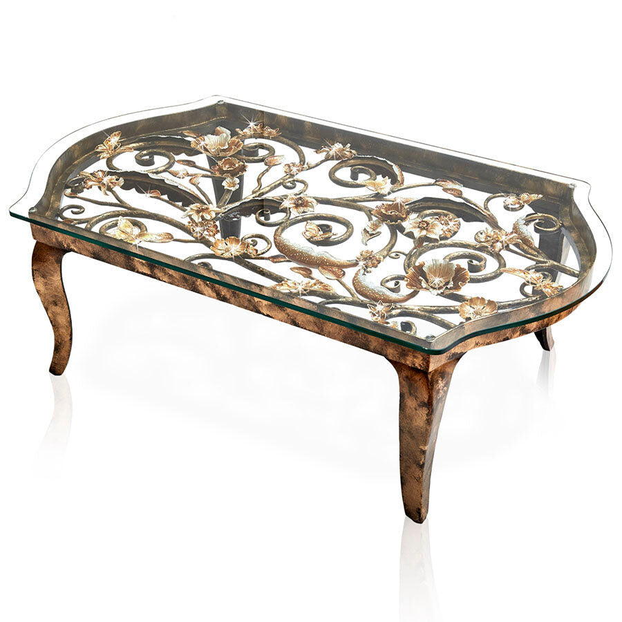 Jay Strongwater Everett Floral & Scroll Coffee Table Golden