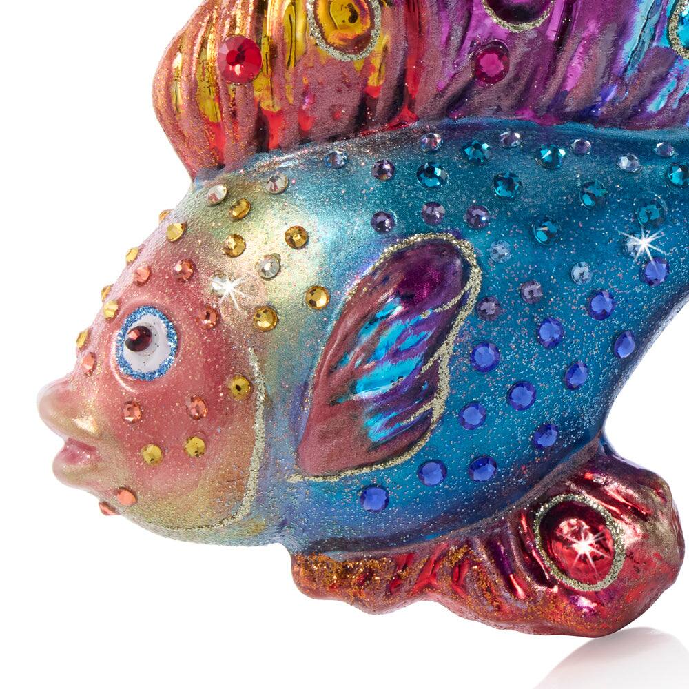Jay Strongwater Fancy Fish Glass Ornament, detail view