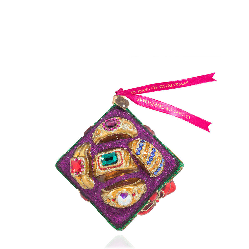 Jay Strongwater Five Golden Rings Glass Ornament