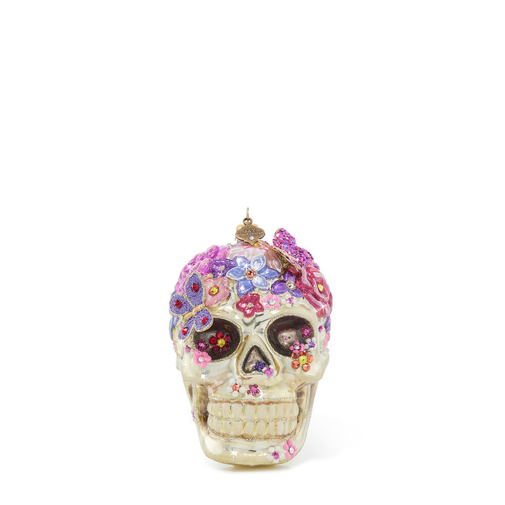 Jay Strongwater Floral Skull Glass Ornament