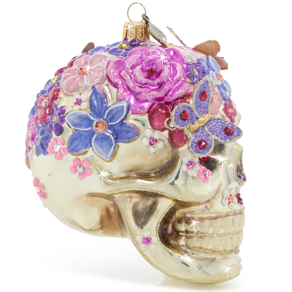 Jay Strongwater Floral Skull Glass Ornament, alternate view