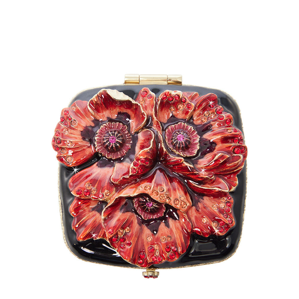 Jay Strongwater Freya Poppy Compact Handheld Mirror