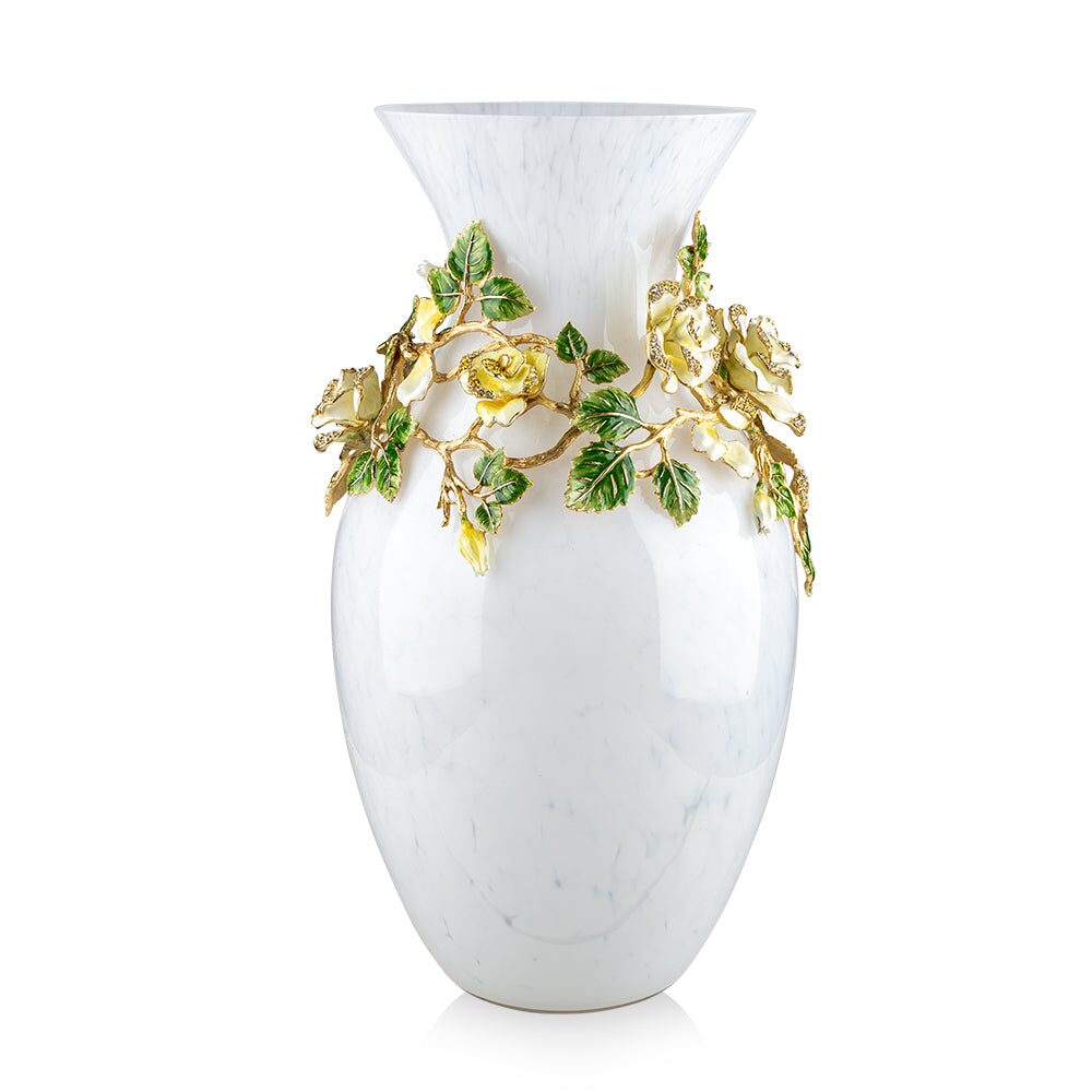 Jay Strongwater Gabrielle Grand Rose Vase Yellow, alternate view