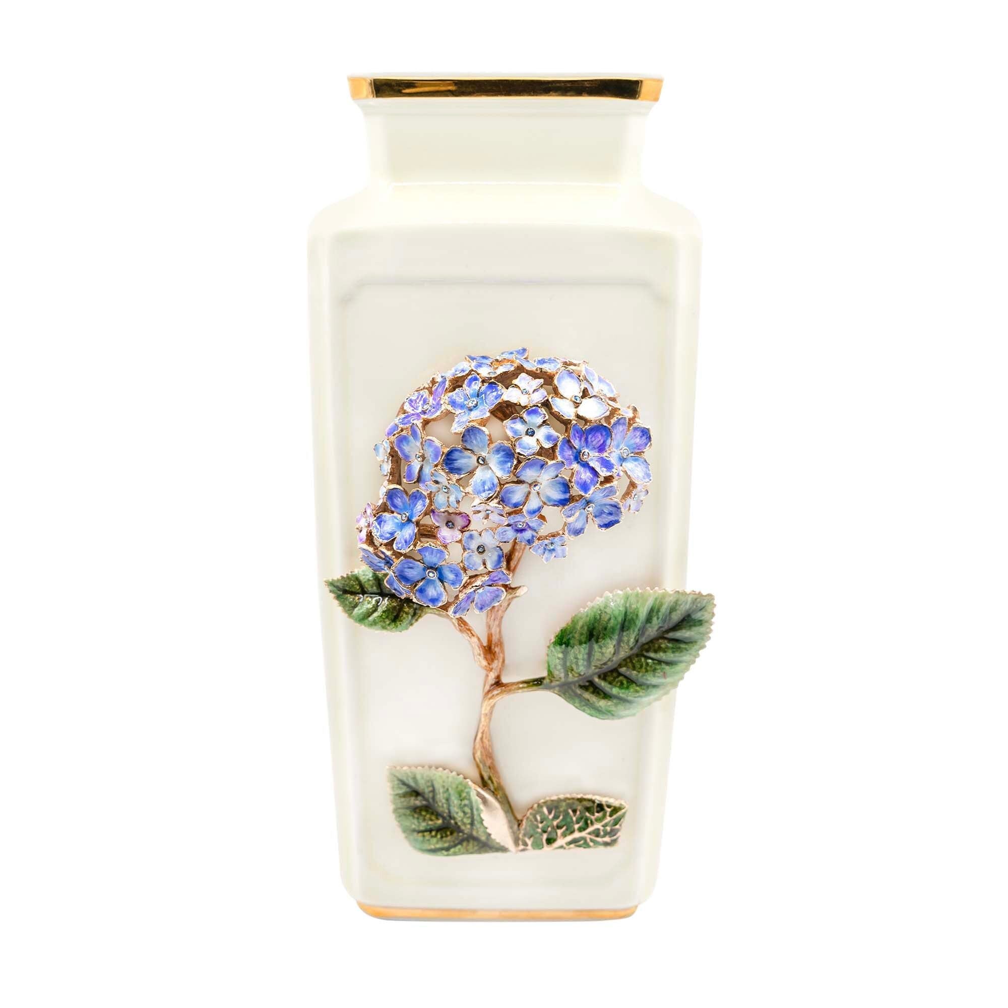 Jay Strongwater Isolde Hydrangea Square Ceramic Vase