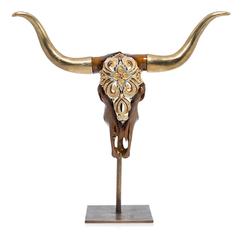Jay Strongwater Keeffe Cow Skull Objet with Stand Figurine
