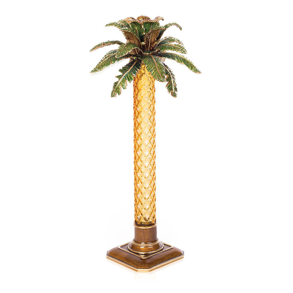 Jay Strongwater Kiana Palm Leaf Jeweled Glass Candlestick Candlestick Holder