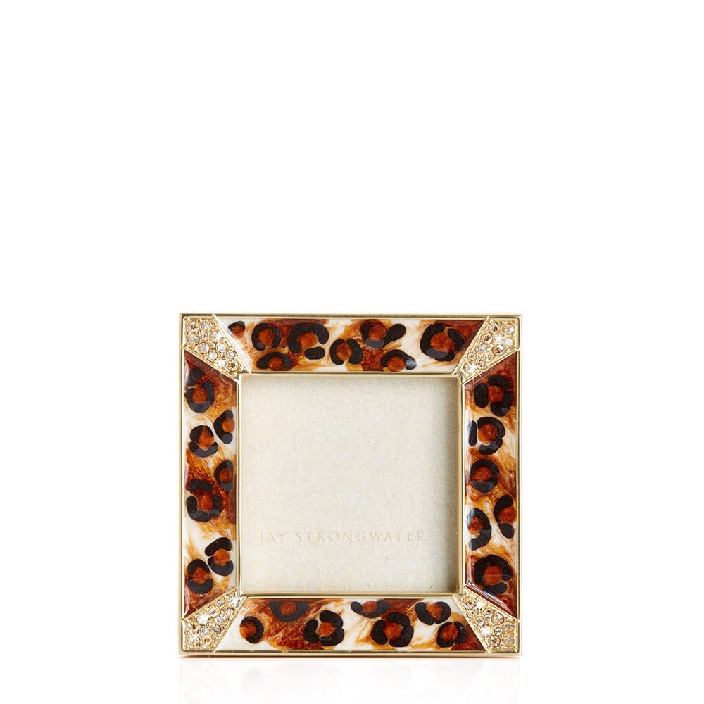 Jay Strongwater Leland Pavé Corner 2" Frame - Amber Leopard