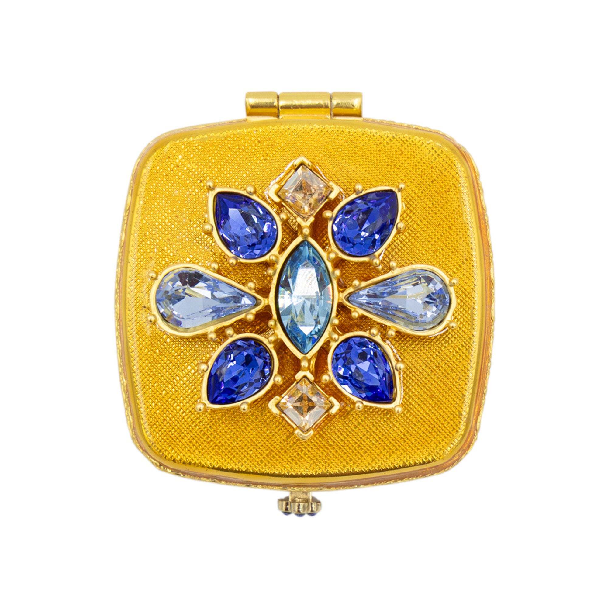 Jay Strongwater Luella 2” Square Jeweled Compact – Delft Garden Handheld Mirror