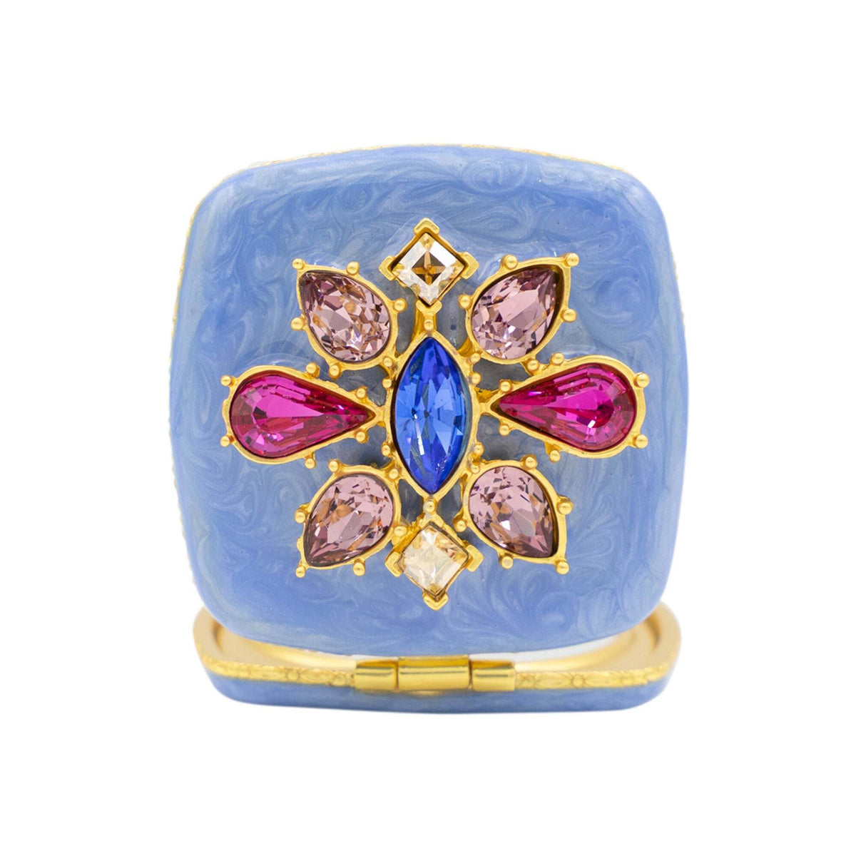 Jay Strongwater Luella 2” Square Jeweled Compact – Flora & Fauna Handheld Mirror, alternate view