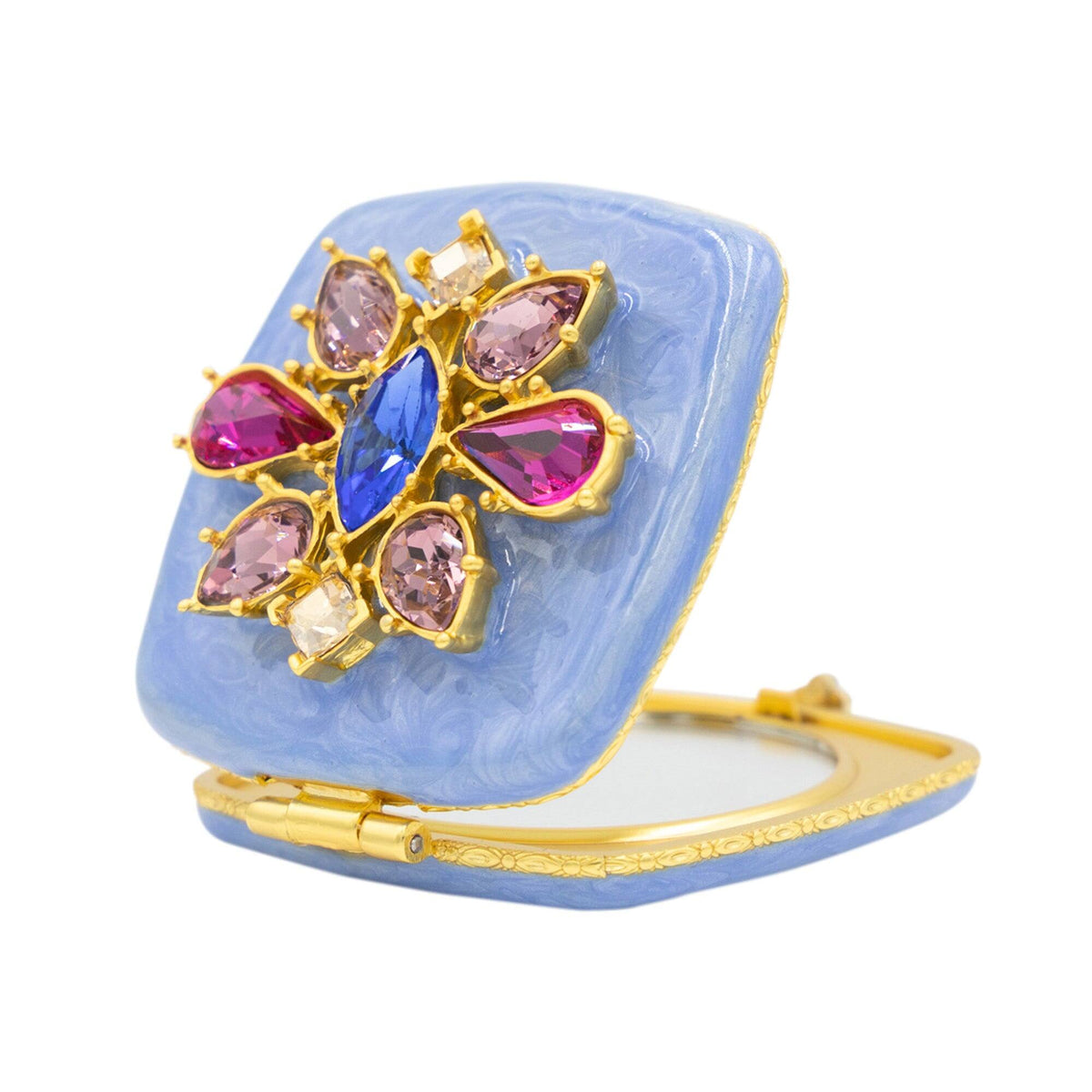 Jay Strongwater Luella 2” Square Jeweled Compact – Flora & Fauna Handheld Mirror, alternate view