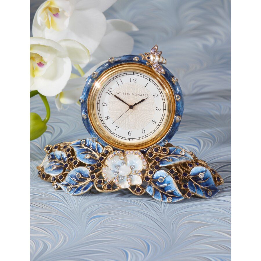 Jay Strongwater Mayfair Leaf & Bee Clock - Delft Garden, alternate view