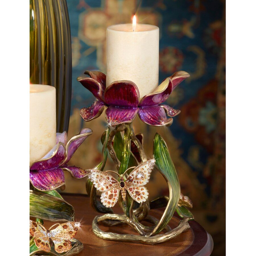 Jay Strongwater Meredith Floral 9" Pillar Candle Holder Brocade Candleholder, alternate view