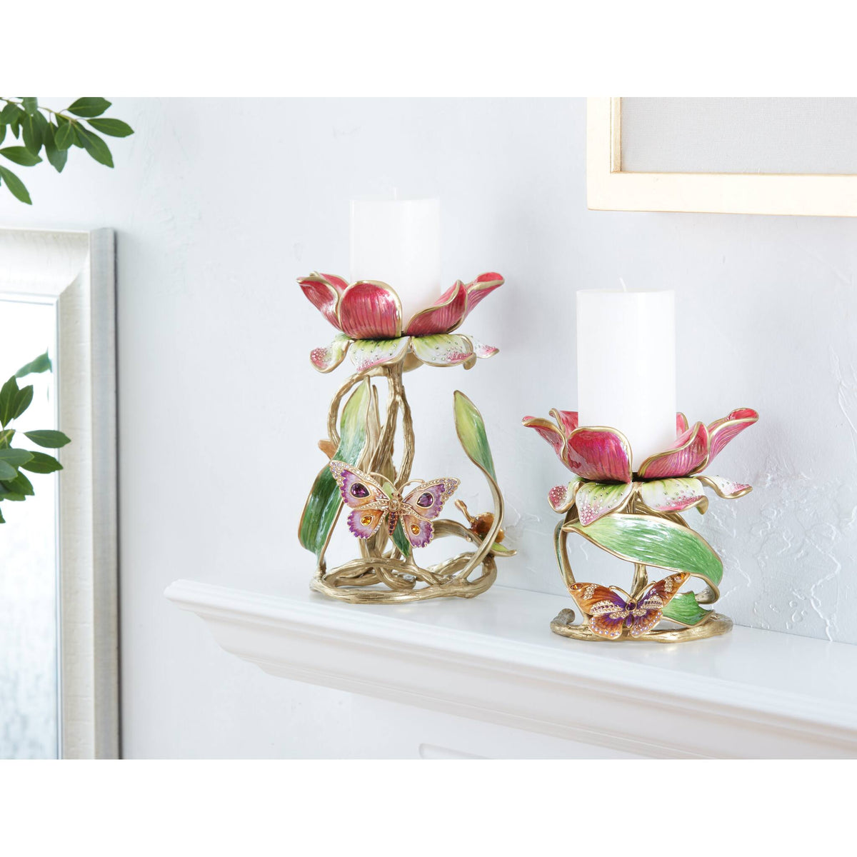 Jay Strongwater Meredith Floral 9" Pillar Candle Holder, alternate view