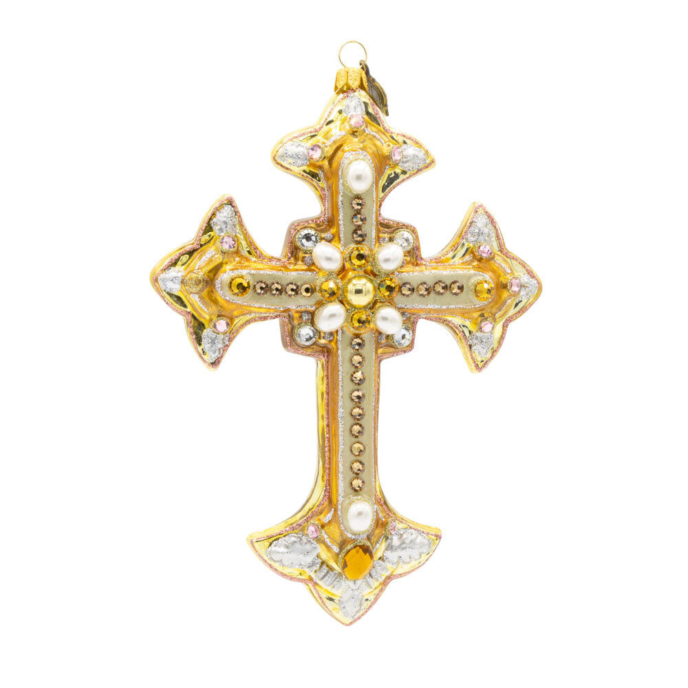 Jay Strongwater Metallic Bejeweled Cross Ornament
