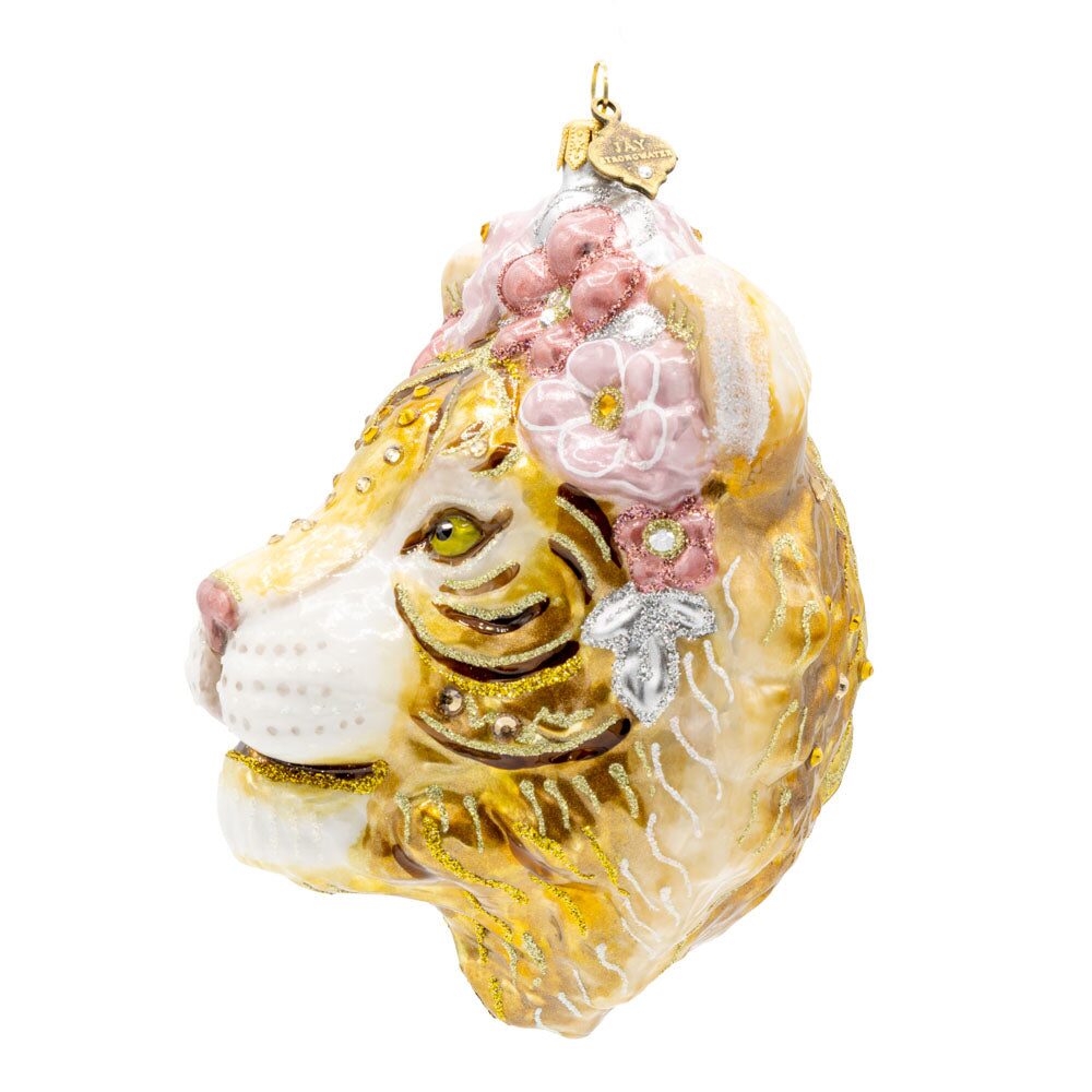 Jay Strongwater Metallic Tiger with Flower Crown Ornament, alternate view