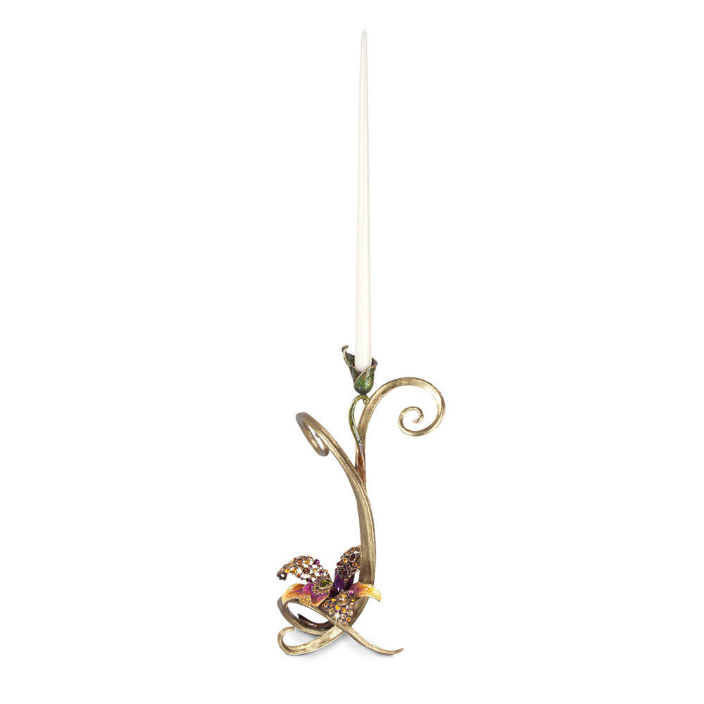 Jay Strongwater Mirabelle Orchid Single Candlestick - Flora Candlestick Holder