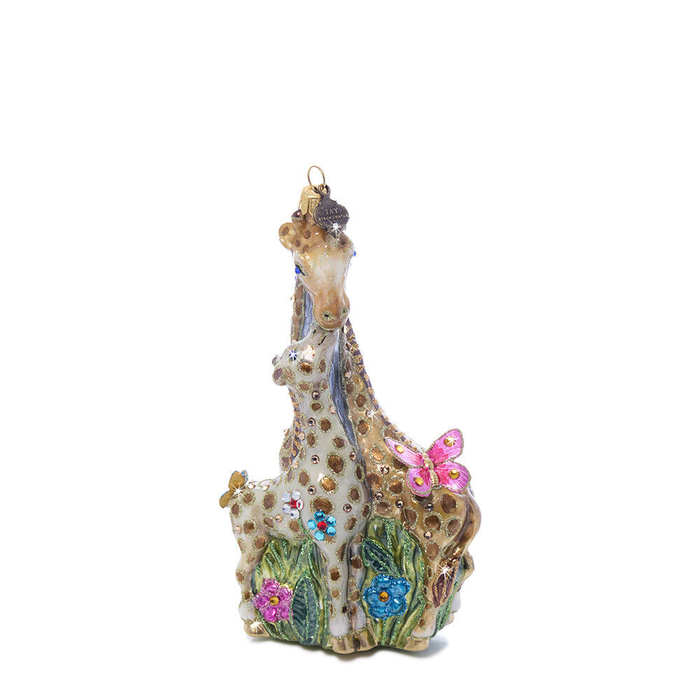 Jay Strongwater Mom and Baby Giraffe Glass Ornament