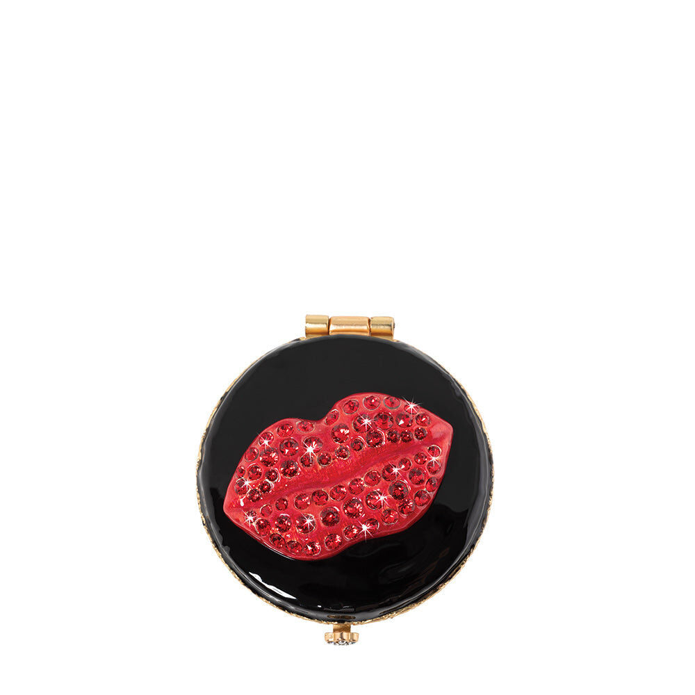 Jay Strongwater Monroe Lip Compact Black & Red Handheld Mirror