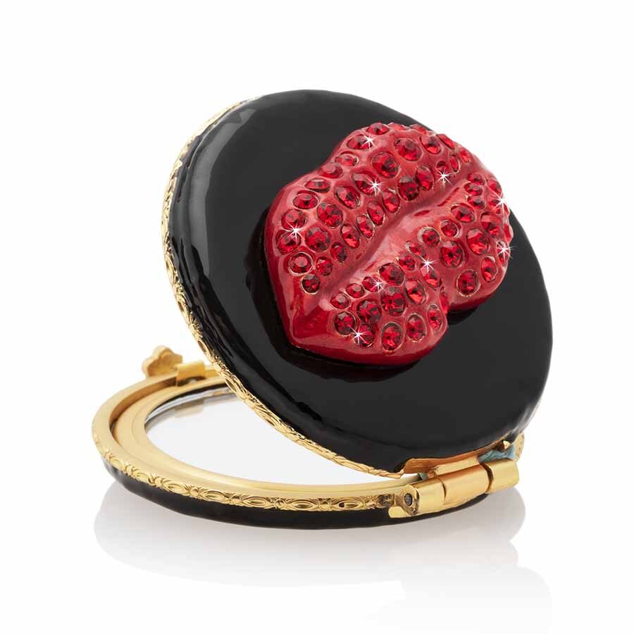 Jay Strongwater Monroe Lip Compact Black & Red Handheld Mirror, alternate view