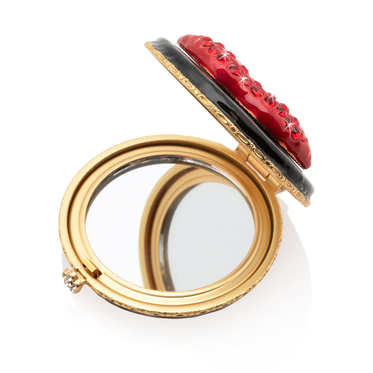 Jay Strongwater Monroe Lip Compact Black & Red Handheld Mirror, alternate view