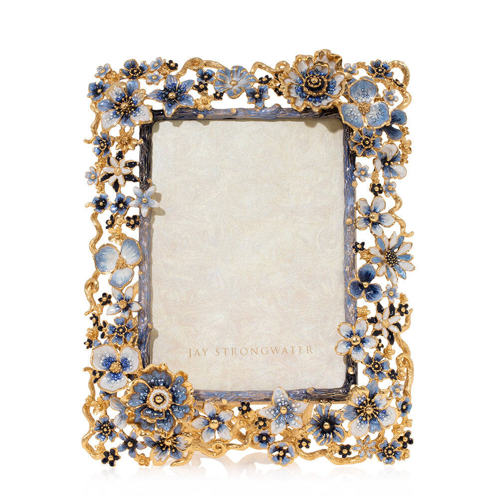 Jay Strongwater Ophelia Cluster Floral 5" X 7" Frame - Delft Garden