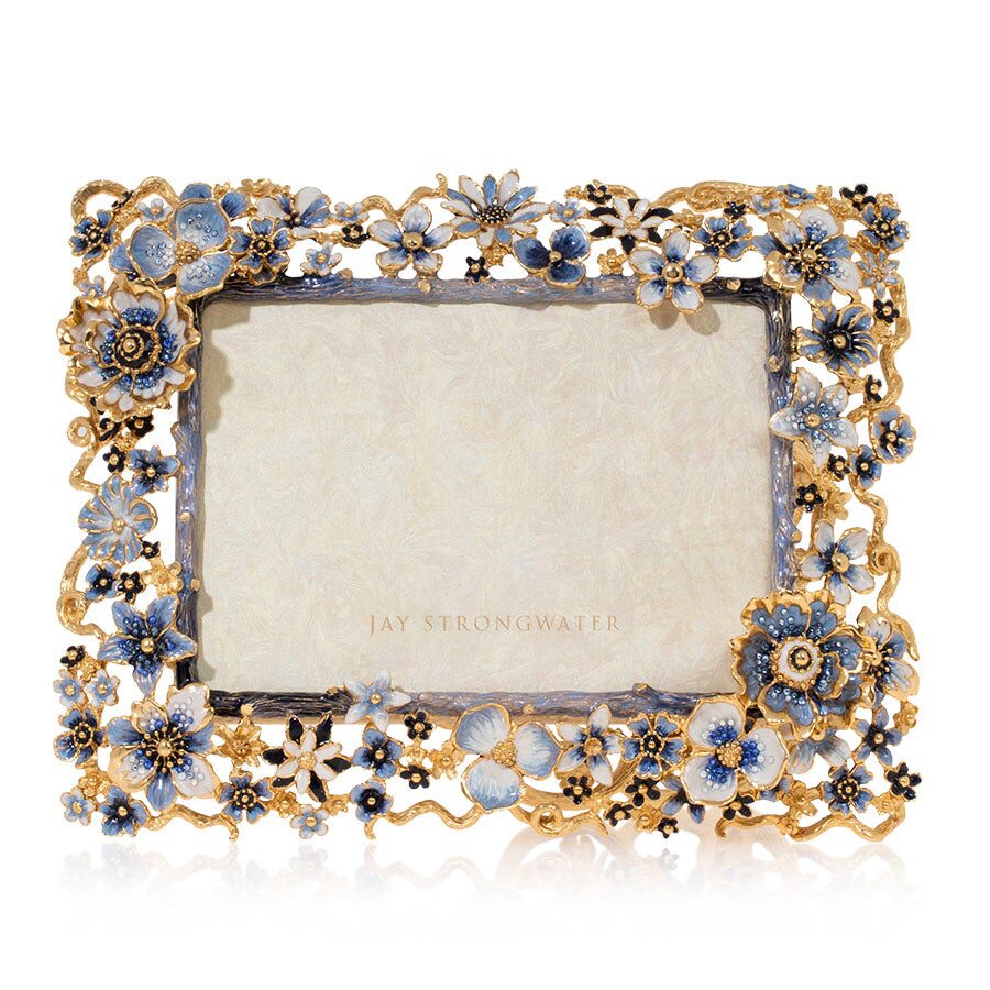 Jay Strongwater Ophelia Cluster Floral 5" X 7" Frame - Delft Garden, alternate view