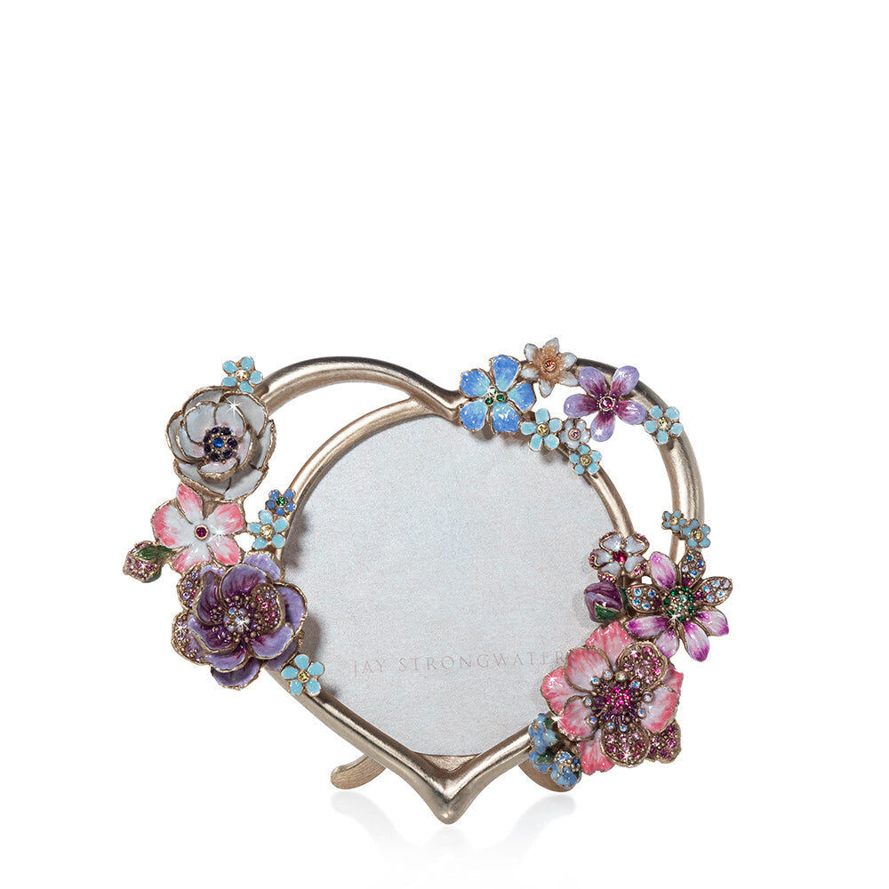 Jay Strongwater Prem 4" Round Heart Bouquet Frame - Flora
