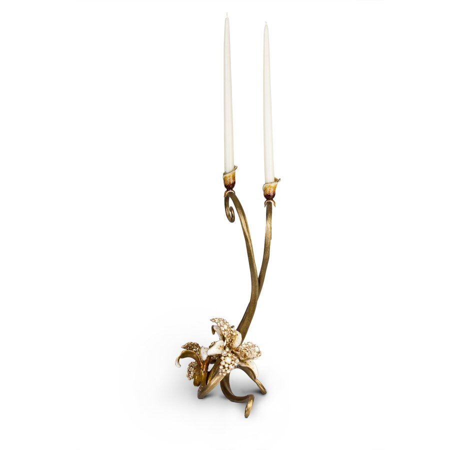 Jay Strongwater Roselyn Orchid Double Candlestick Golden Candlestick Holder, alternate view