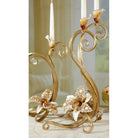 Jay Strongwater Roselyn Orchid Double Candlestick Golden Candlestick Holder, alternate view