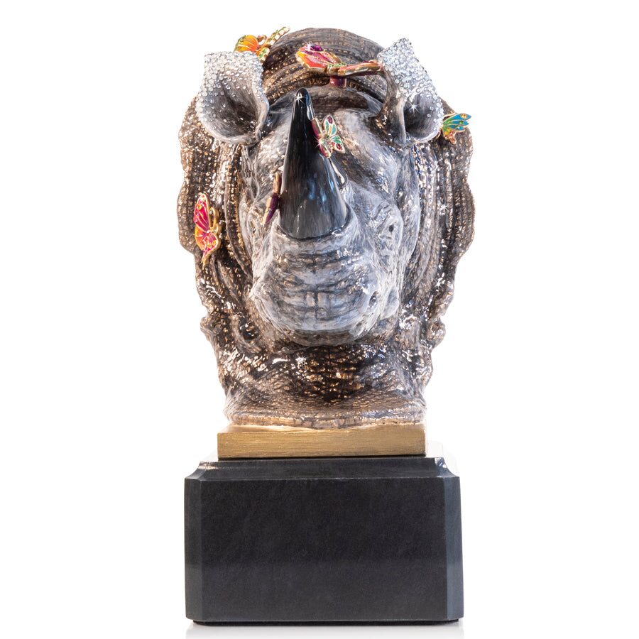 Jay Strongwater Rufus Rhino Bust with Butterflies Objet Figurine, alternate view