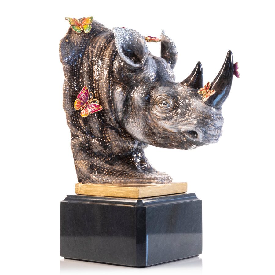 Jay Strongwater Rufus Rhino Bust with Butterflies Objet Figurine, alternate view