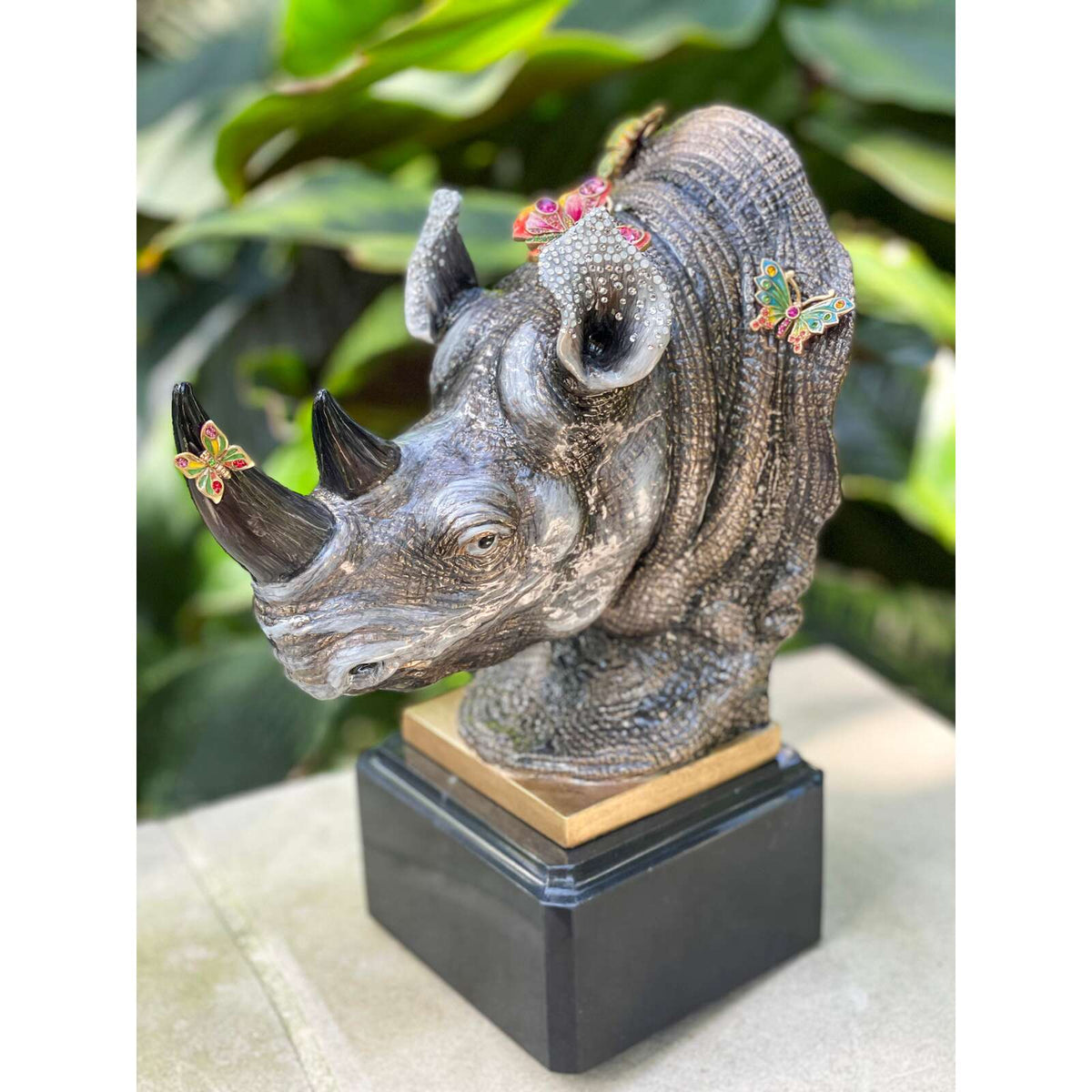 Jay Strongwater Rufus Rhino Bust with Butterflies Objet Figurine, alternate view