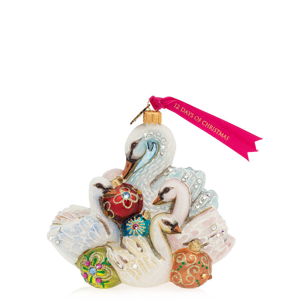 Jay Strongwater Seven Swans-A-Swimming Glass Ornament