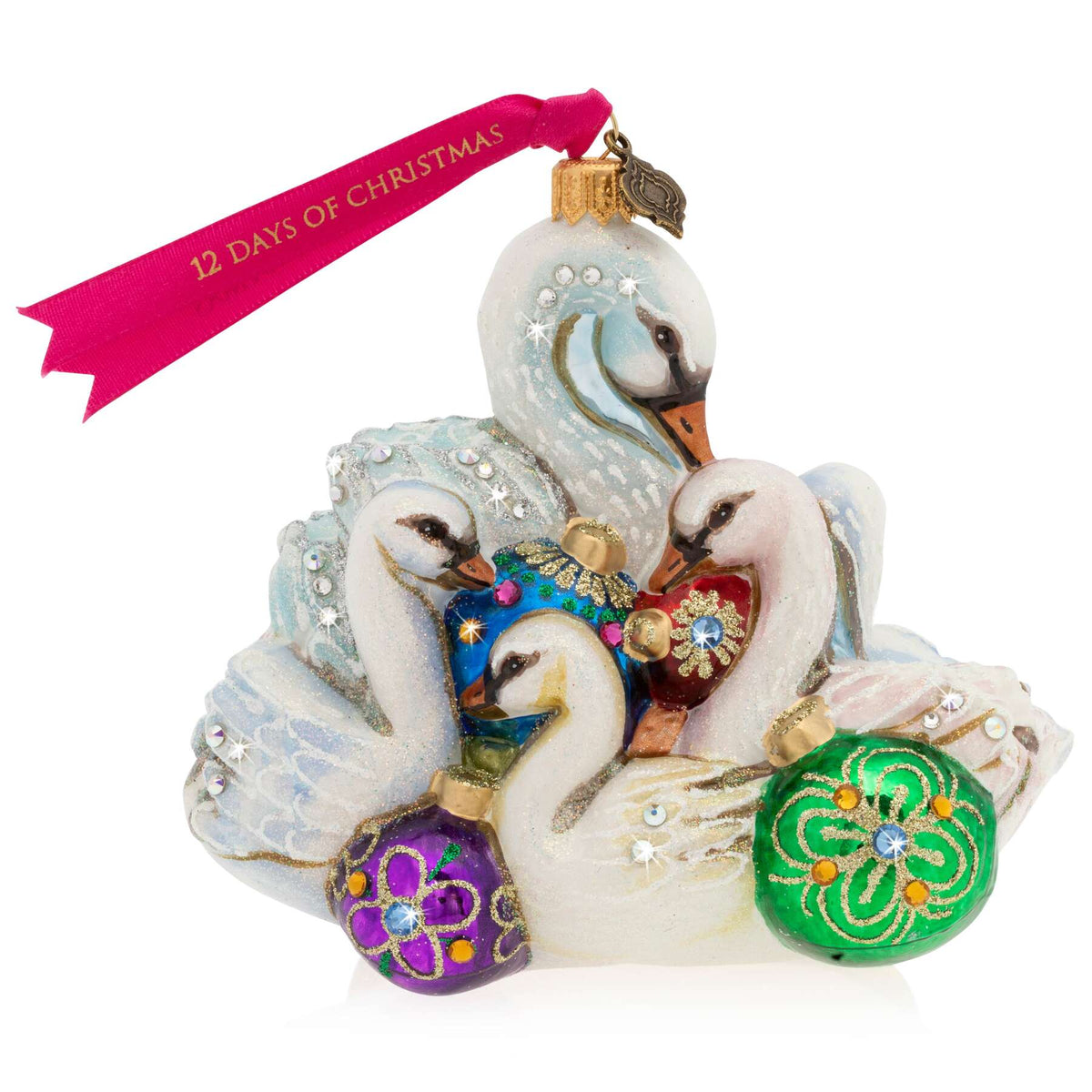Jay Strongwater Seven Swans-A-Swimming Glass Ornament, alternate view