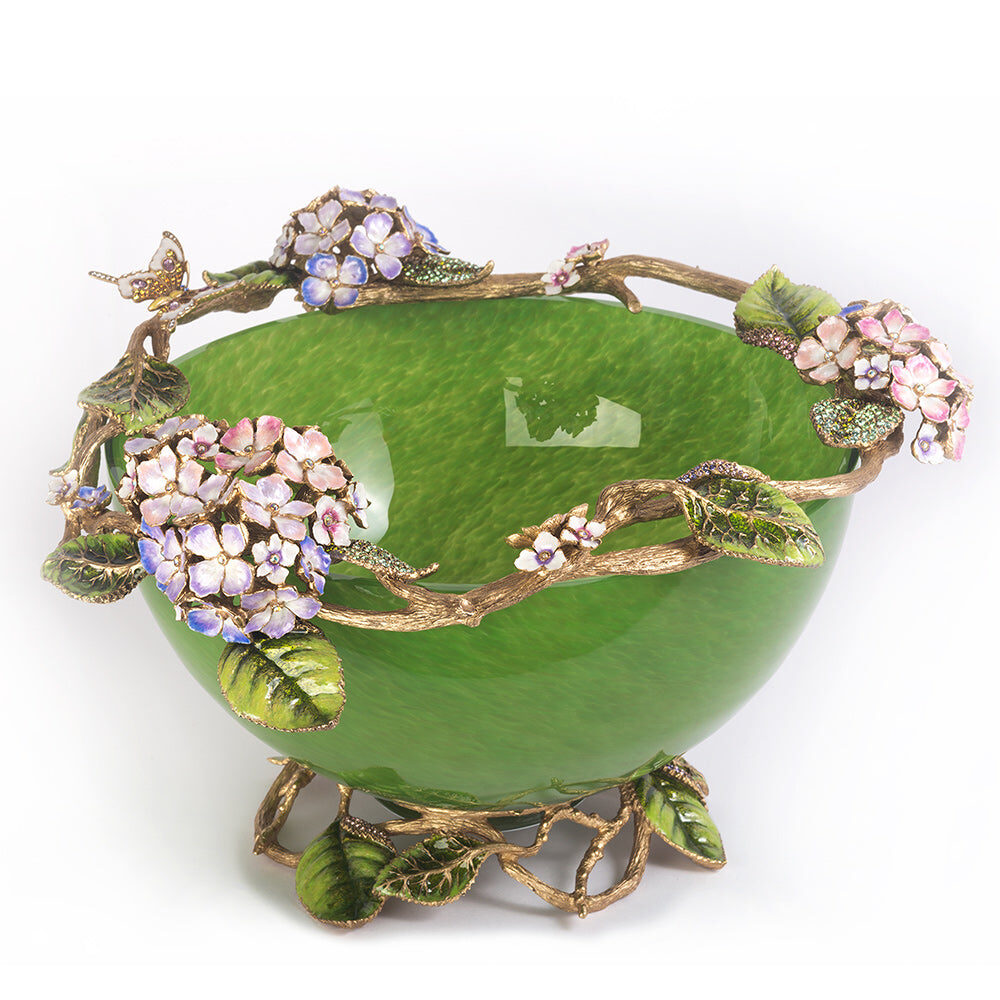 Jay Strongwater Sophie Hydrangea Green Glass Bowl