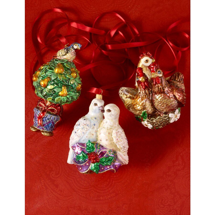Jay Strongwater Three French Hens Glass Ornament, alternate view