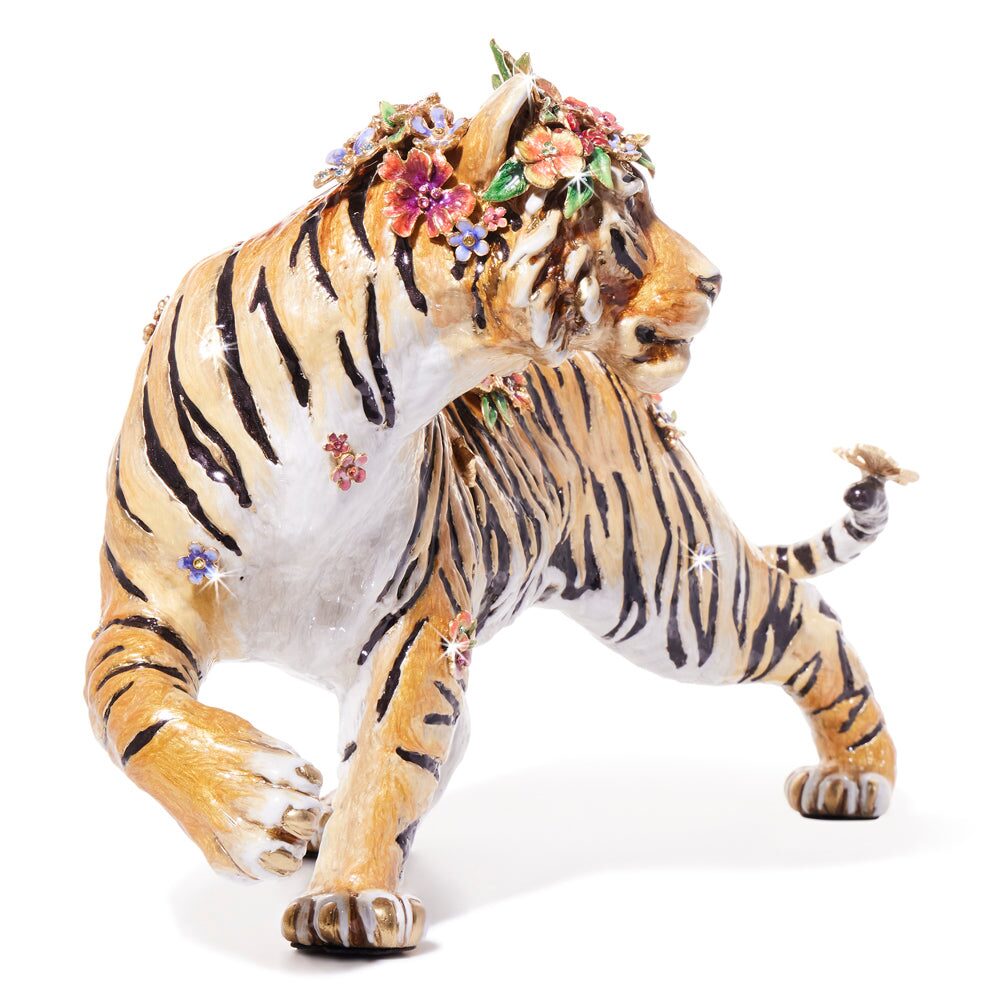 Jay Strongwater Tiger with Flower Crown Figurine, alternate view