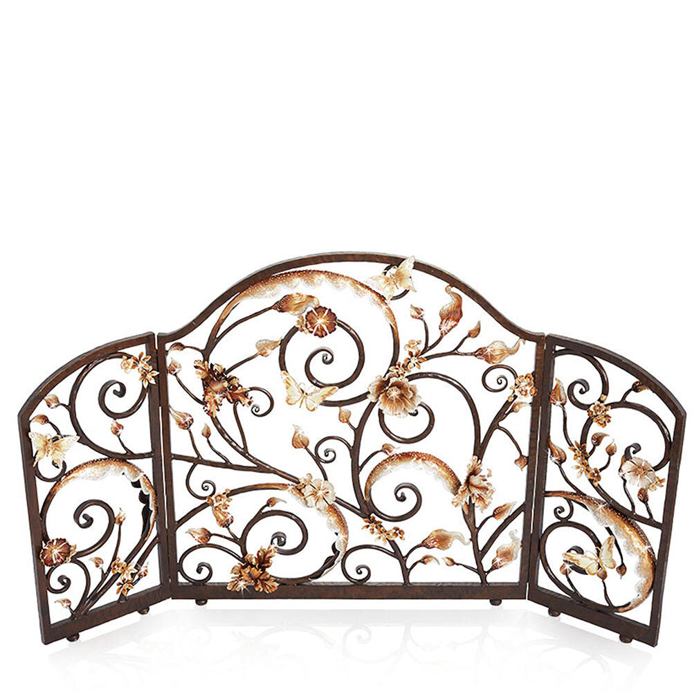 Jay Strongwater Vincenté Fireplace Screen - Gold & White