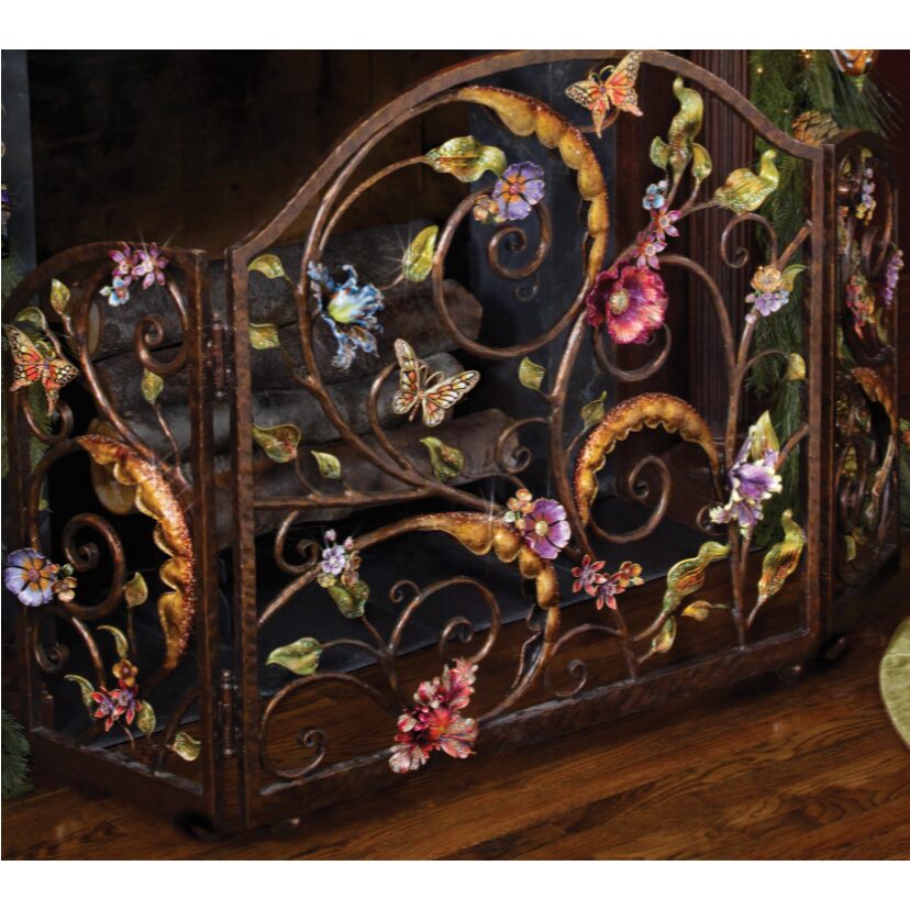 Jay Strongwater Vincente Fireplace Screen - Flora & Fauna, alternate view