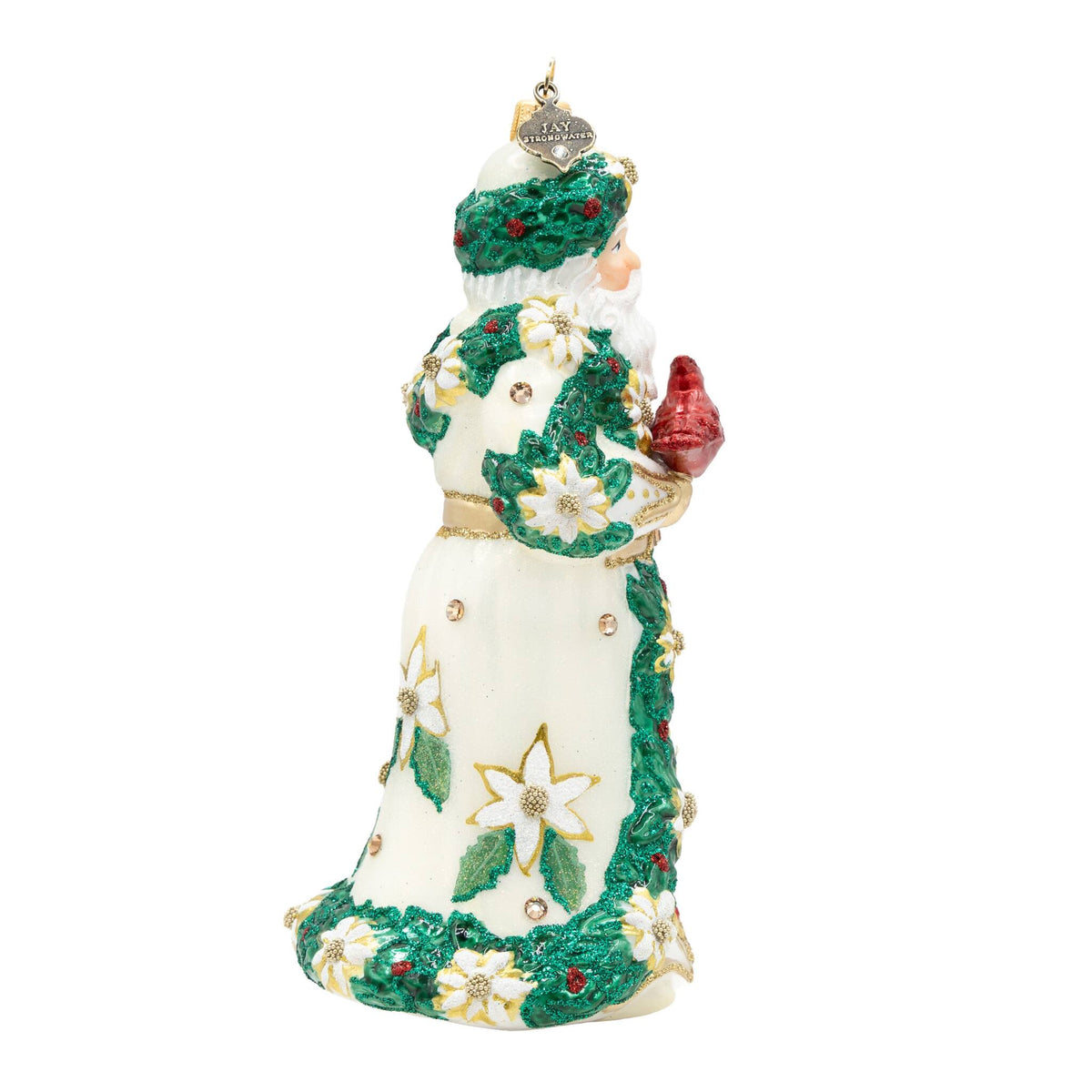 Jay Strongwater White and Gold Poinsettia Santa Ornament, alternate view