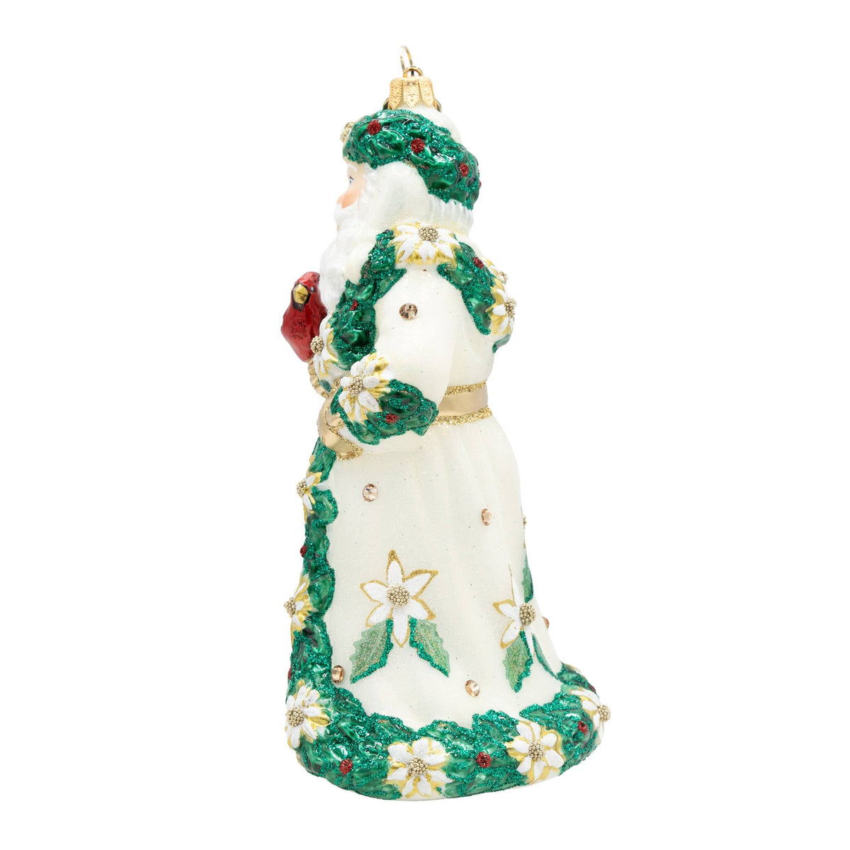 Jay Strongwater White and Gold Poinsettia Santa Ornament, alternate view