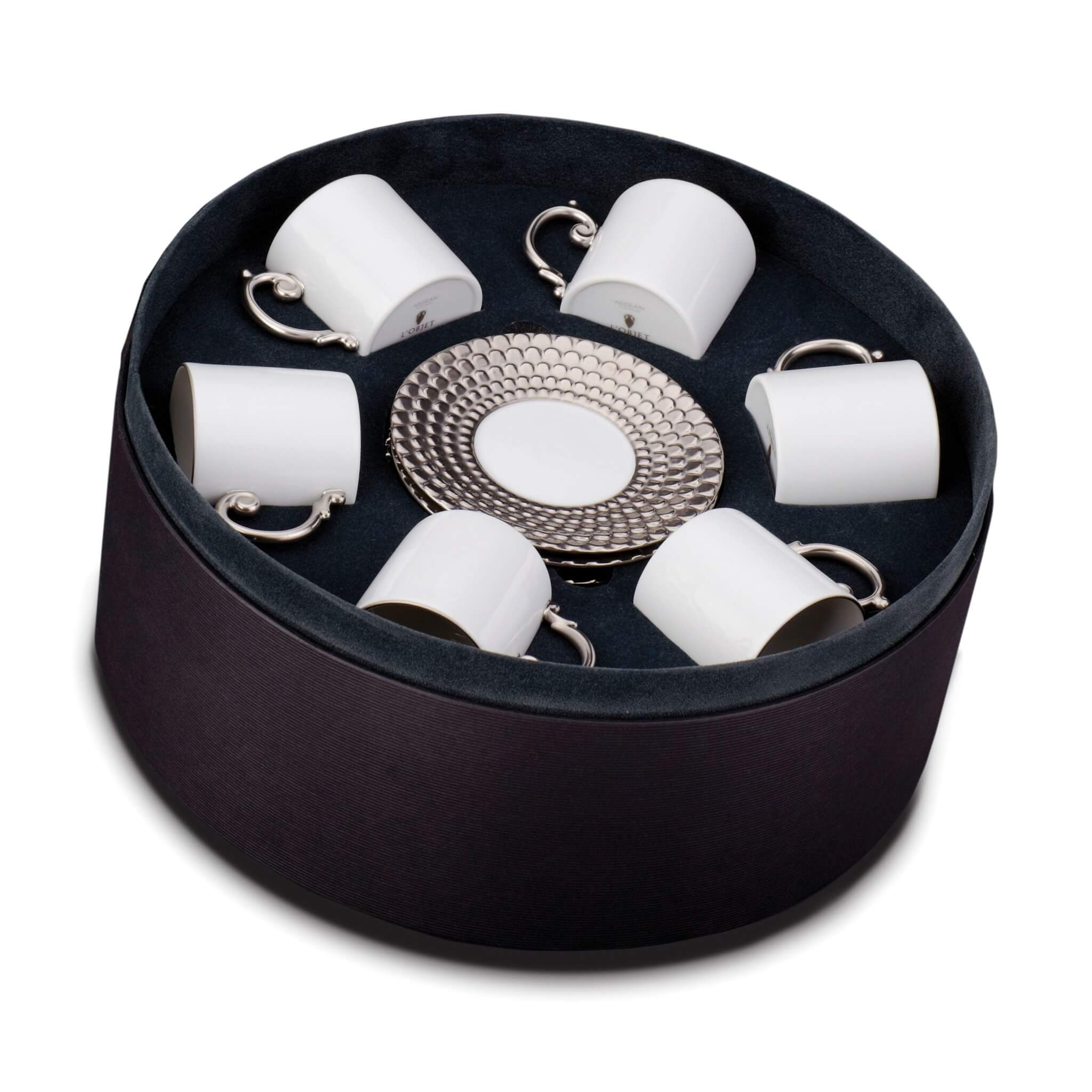 L'Objet Aegean Espresso Cup Saucer Set of 6 — Platinum