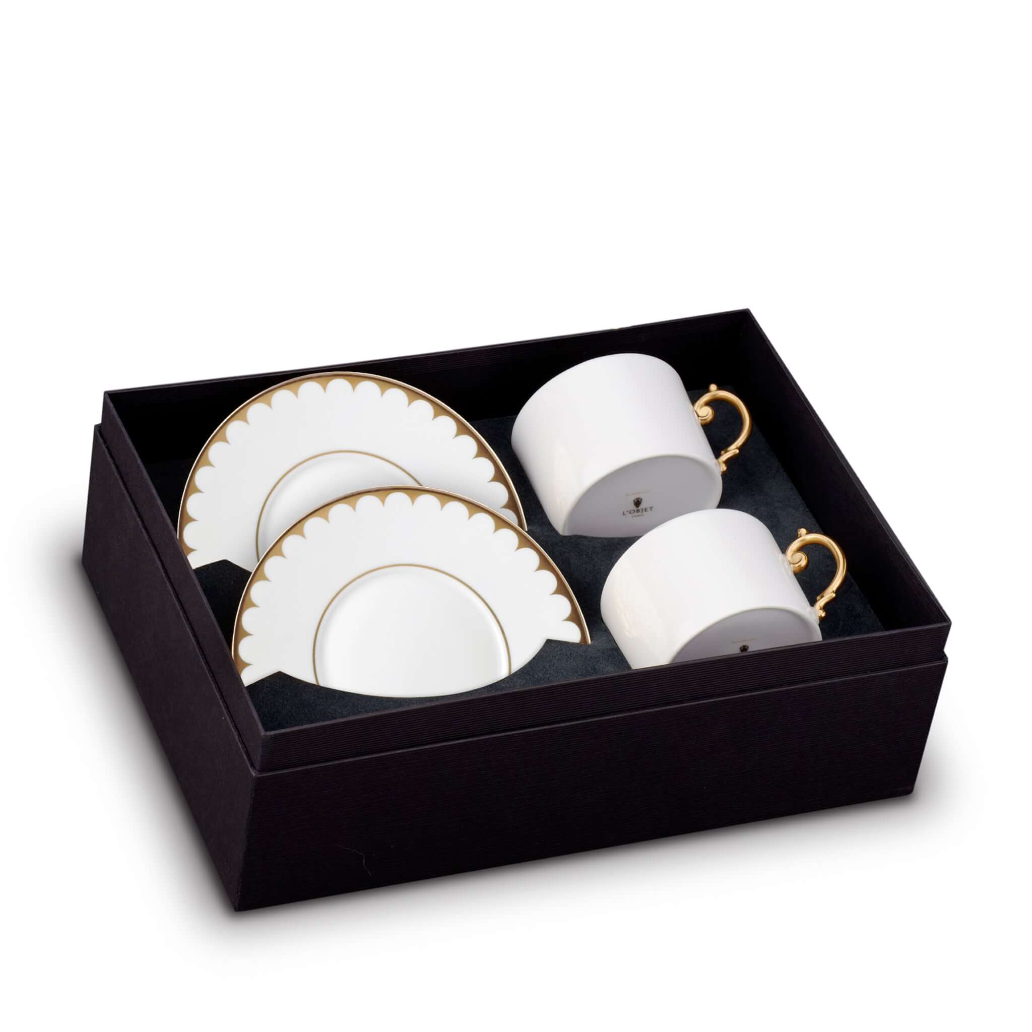 L'Objet Aegean Filet Gold Teacup & Saucer - Gold (Set of 2)