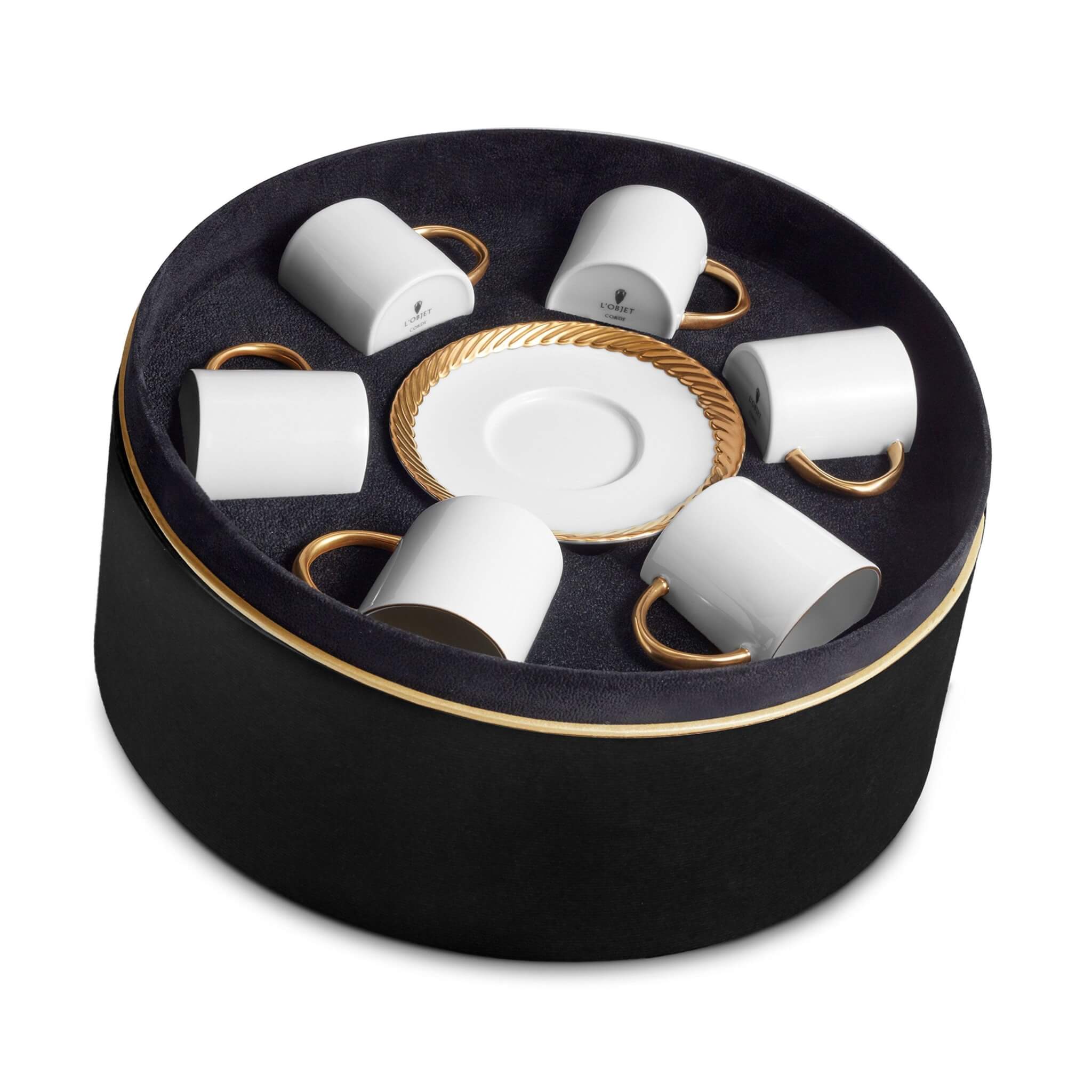 L'Objet Corde Espresso Cup Saucer Set of 6 — Gold