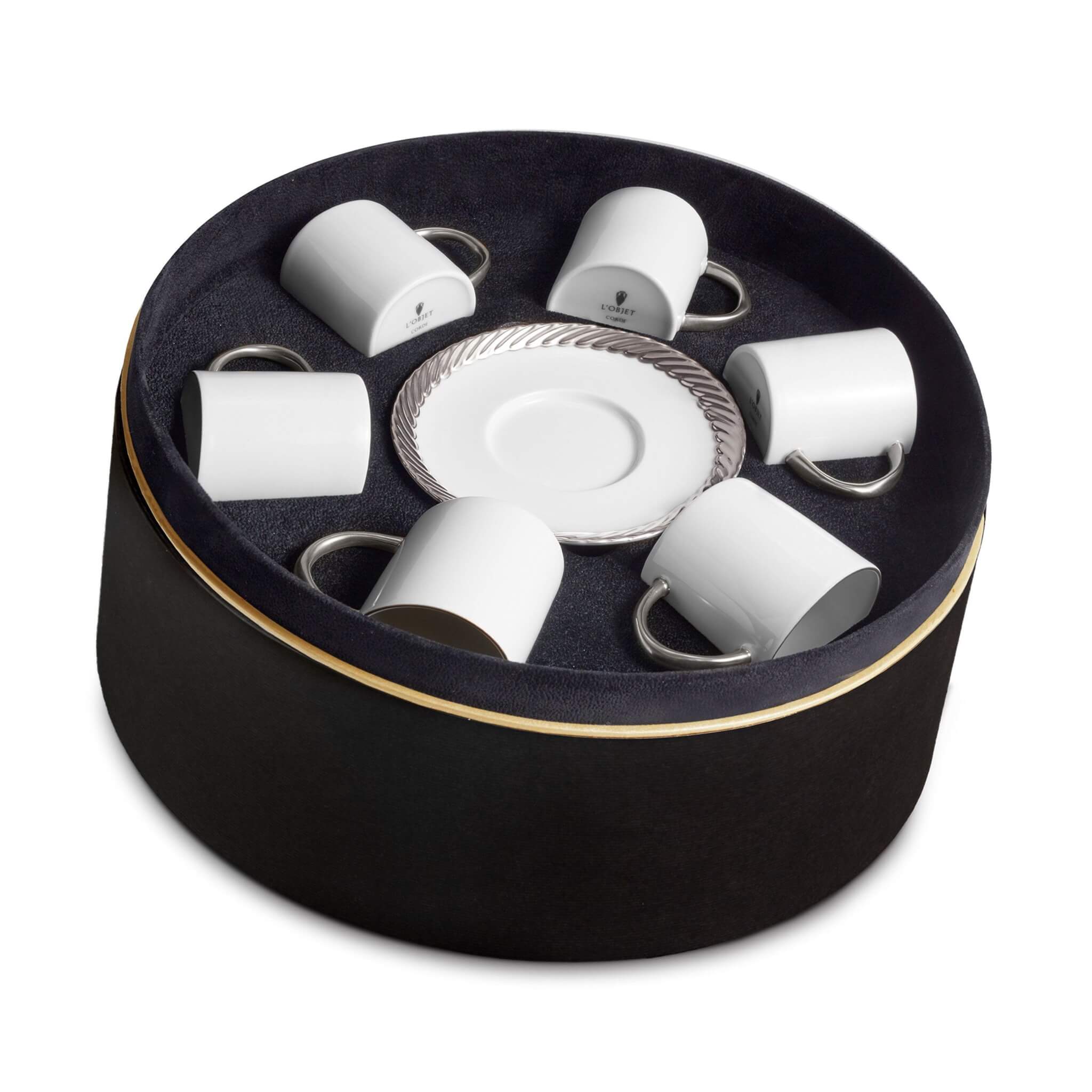 L'Objet Corde Espresso Cup Saucer Set of 6 — Platinum