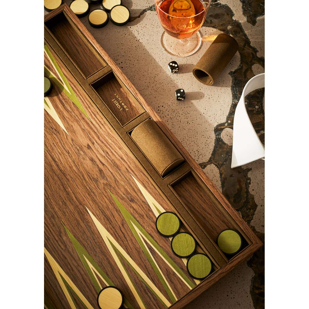 L'Objet Fortuny Backgammon - Camo Isole/Military Green Board & Table Game, alternate view
