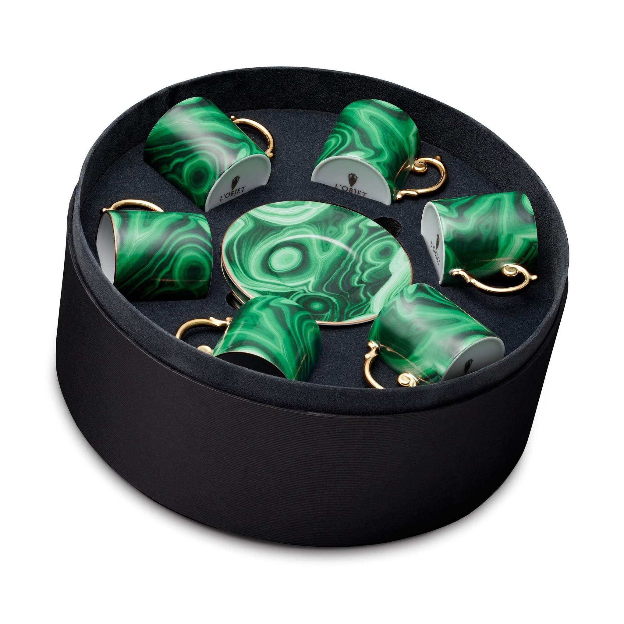 L'Objet Malachite Espresso Cup + Saucer (Set of 6)