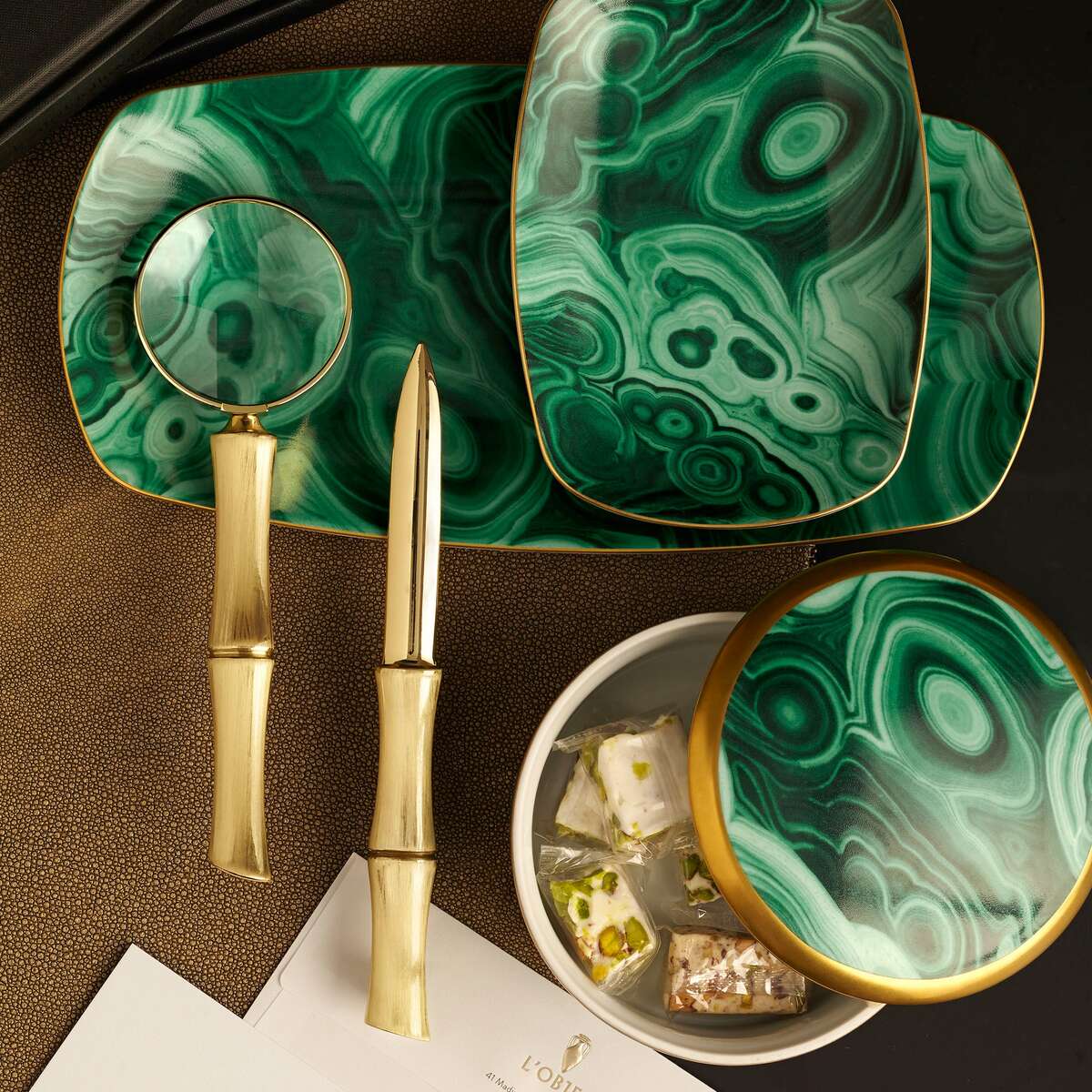 L'Objet Malachite Rectangular Tray - Small, alternate view